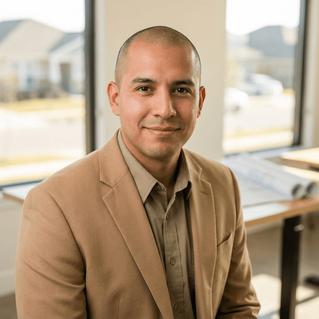 Michael Rodriguez standing confidently in a modern meeting room